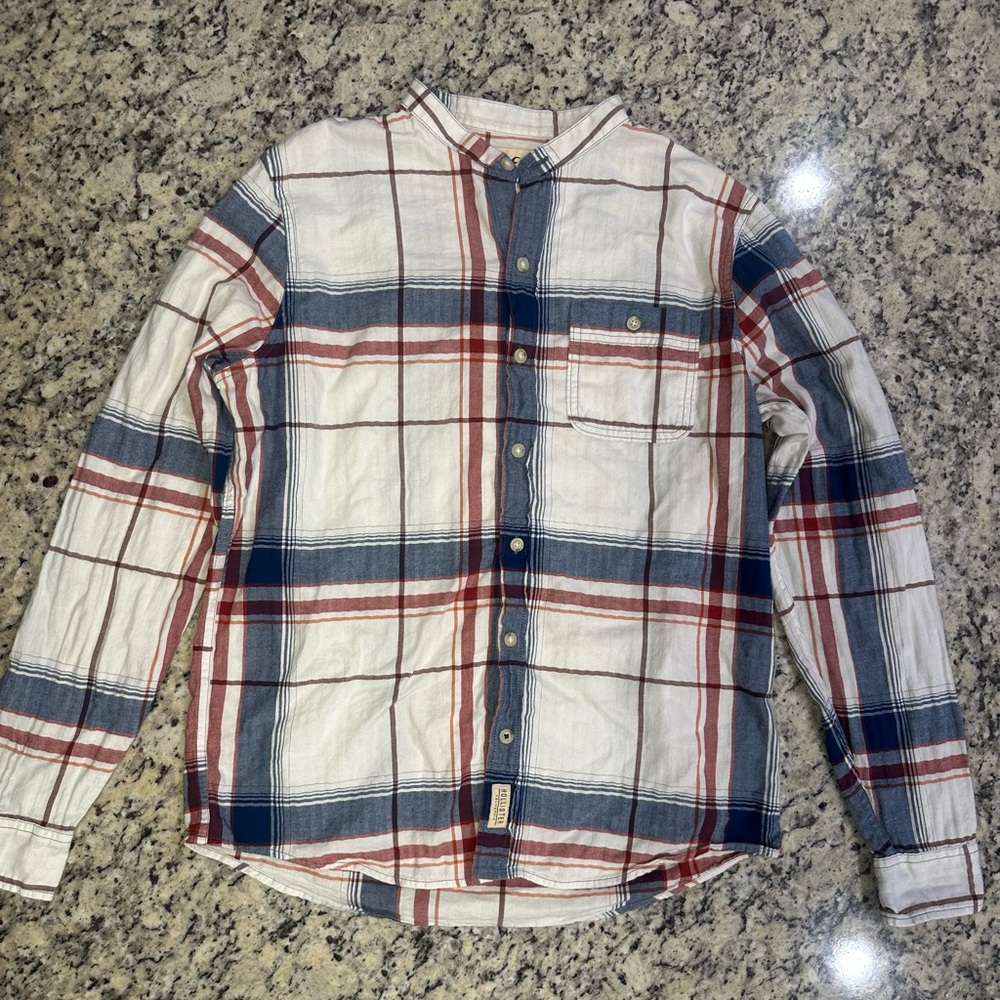 Hollister Mens Size Large Red, White, & Blue Long-Sleeve Button-Down Plaid Shirt